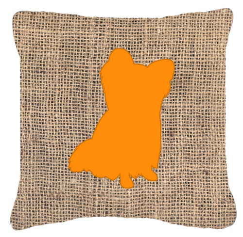 Chihuahua Burlap and Orange Fabric Decorative Pillow - 14 x 14 in.
