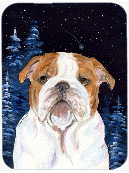 Starry Night English Bulldog Glass Cutting Board- Large