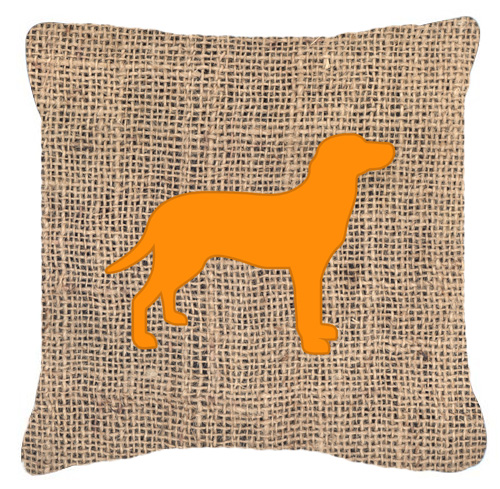 Labrador Burlap and Orange Fabric Decorative Pillow - 14 x 14 in.