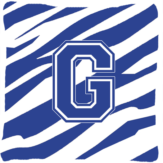 Monogram Initial G Tiger Stripe Blue and White Fabric Decorative Pillow