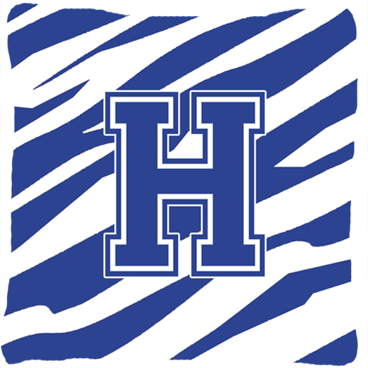 Monogram Initial H Tiger Stripe Blue and White Fabric Decorative Pillow