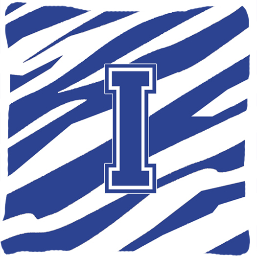 Monogram Initial I Tiger Stripe Blue and White Fabric Decorative Pillow