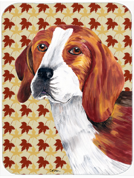 Beagle Fall Leaves Portrait Glass Cutting Board- Large