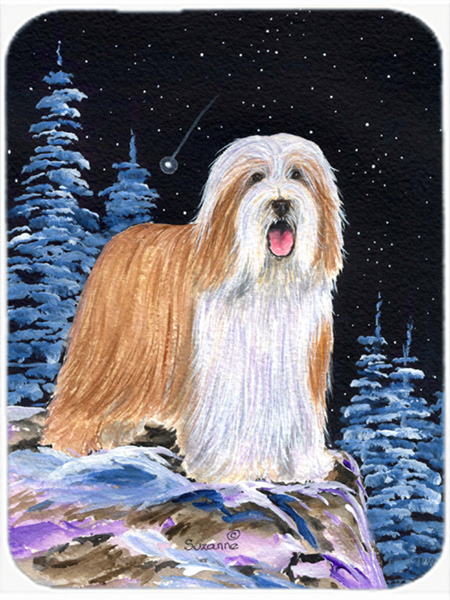 Starry Night Bearded Collie Glass Cutting Board - Large