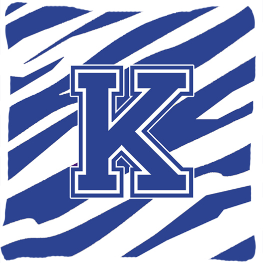 Picture of Carolines Treasures CJ1034-KPW1414 14 x 14 in. Monogram Initial K Tiger Stripe Blue and White Fabric Decorative Pillow