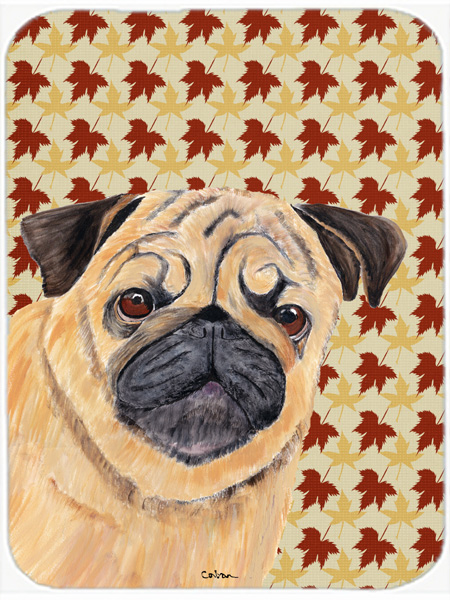 Pug Fall Leaves Portrait Glass Cutting Board- Large