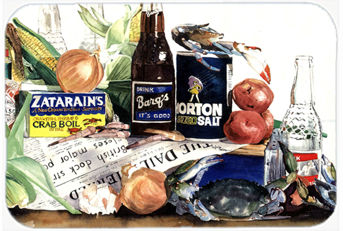 Picture of Carolines Treasures 1002LCB 15 x 12 in. Barqs&#44; Crabs&#44; and Spices Glass Cutting Board&#44; Large