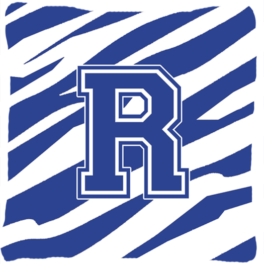 Monogram Initial R Tiger Stripe Blue and White Fabric Decorative Pillow