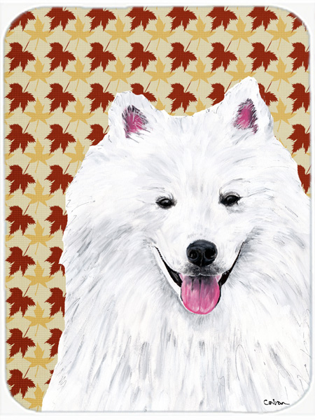 American Eskimo Fall Leaves Portrait Glass Cutting Board- Large