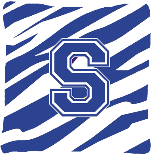 Picture of Carolines Treasures CJ1034-SPW1414 14 x 14 in. Monogram Initial S Tiger Stripe Blue and White Fabric Decorative Pillow
