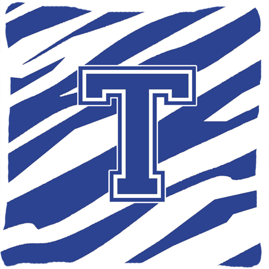 Monogram Initial T Tiger Stripe Blue and White Fabric Decorative Pillow