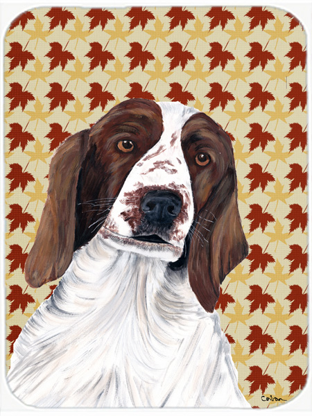 Welsh Springer Spaniel Fall Leaves Portrait Glass Cutting Board - Large