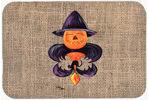 Picture of Carolines Treasures 8748LCB 15 x 12 in. Halloween Pumpkin Bat Fleur de lis Glass Cutting Board- Large