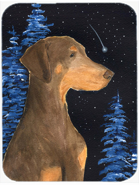 12 x 15 in. Starry Night Doberman Glass Cutting Board, Large