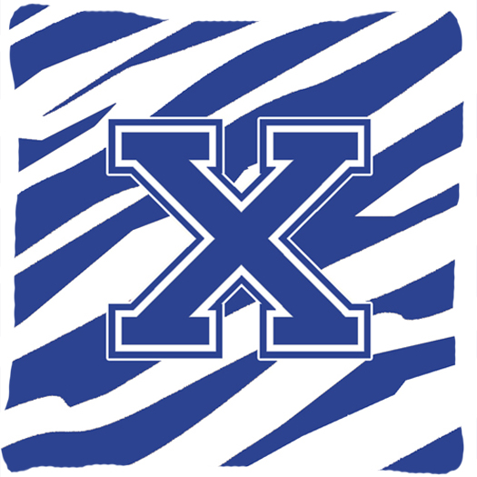 Monogram Initial X Tiger Stripe Blue and White Fabric Decorative Pillow
