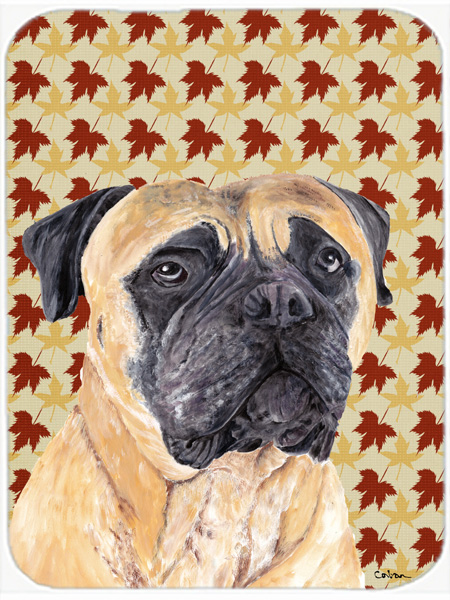 Mastiff Fall Leaves Portrait Glass Cutting Board- Large