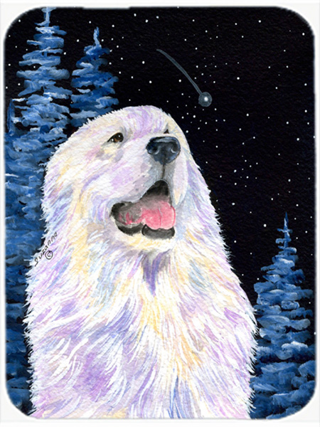 Starry Night Great Pyrenees Glass Cutting Board- Large