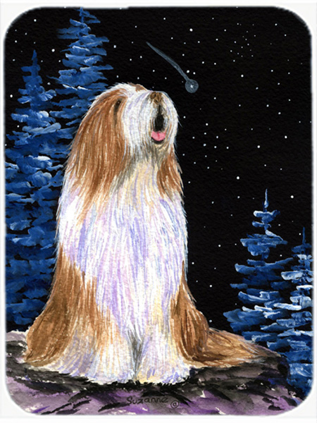 12 x 15 in. Starry Night Bearded Collie Glass Cutting Board, Large