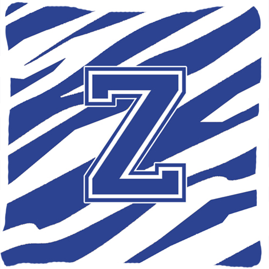 Monogram Initial Z Tiger Stripe Blue and White Fabric Decorative Pillow