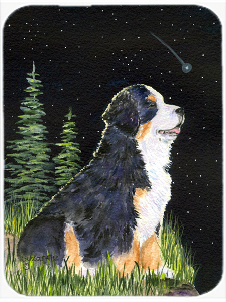 Starry Night Bernese Mountain Dog Glass Cutting Board- Large