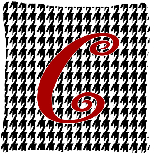 Monogram Initial C Houndstooth Black Fabric Decorative Pillow - 14 x 14 in.