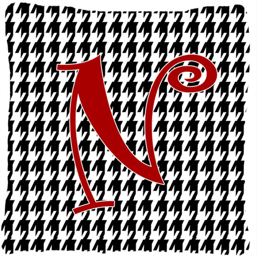 14 x 14 in. Monogram Initial N Houndstooth Black Fabric Decorative Pillow
