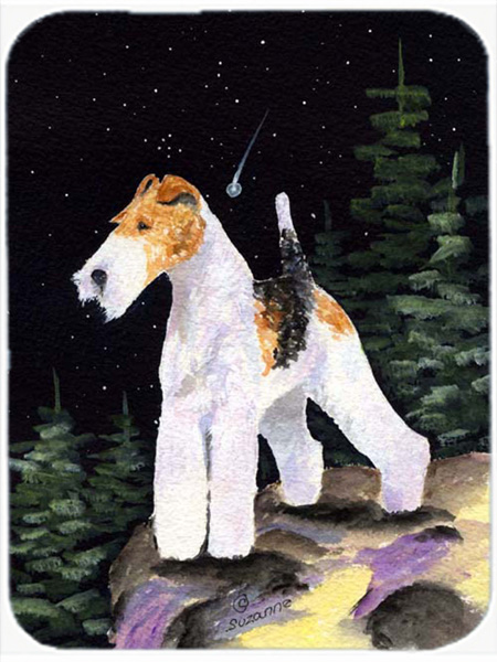 12 x 15 in. Starry Night Fox Terrier Glass Cutting Board- Large