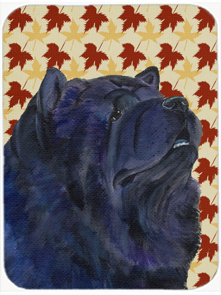Chow Chow Fall Leaves Portrait Glass Cutting Board - Large