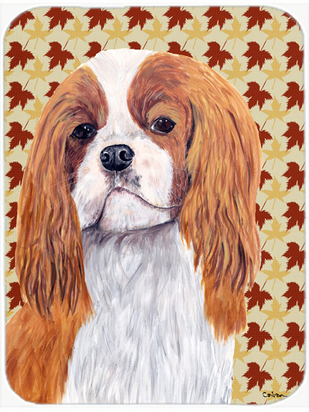 Cavalier Spaniel Fall Leaves Portrait Glass Cutting Board - Large