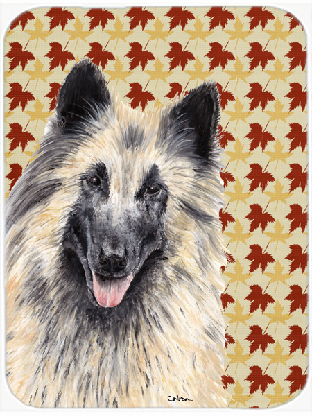 Belgian Tervuren Fall Leaves Portrait Glass Cutting Board- Large