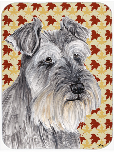 Schnauzer Fall Leaves Portrait Glass Cutting Board - Large