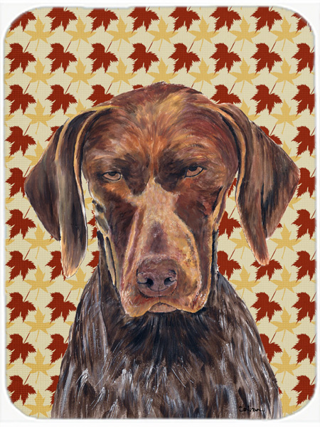 German Shorthaired Pointer Fall Leaves Portrait Glass Cutting Board- Large