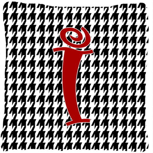 Monogram Initial I Houndstooth Black Fabric Decorative Pillow - 14 x 14 in.