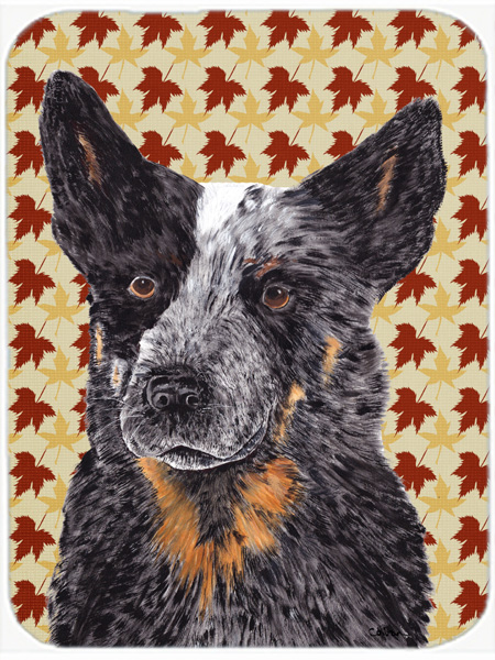 Australian Cattle Dog Fall Leaves Portrait Glass Cutting Board - Large
