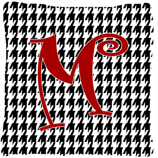14 x 14 in. Monogram Initial M Houndstooth Black Fabric Decorative Pillow