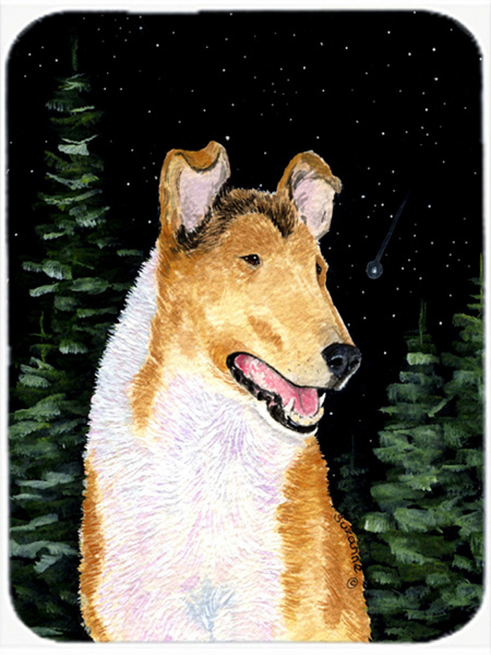12 x 15 in. Starry Night Collie Smooth Glass Cutting Board, Large