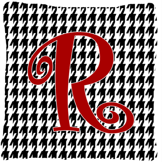 14 x 14 in. Monogram Initial R Houndstooth Black Fabric Decorative Pillow