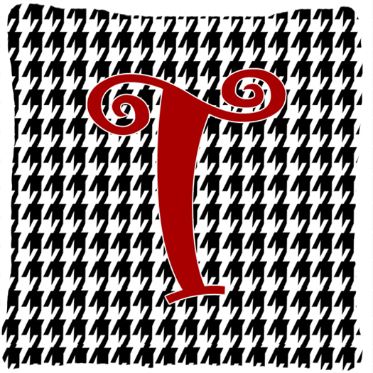14 x 14 in. Monogram Initial T Houndstooth Black Fabric Decorative Pillow