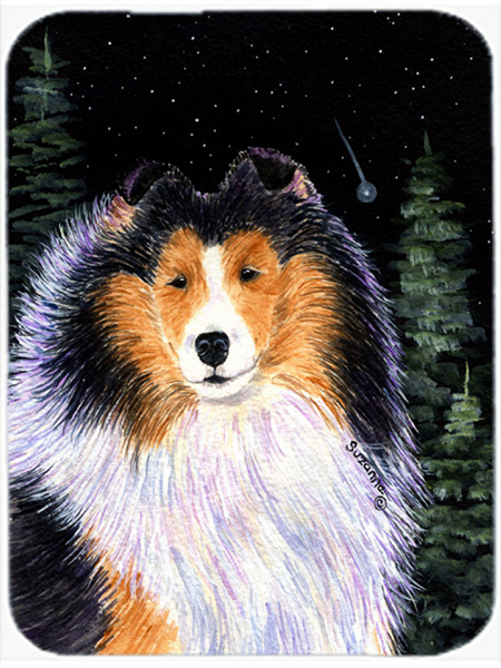 Starry Night Collie Glass Cutting Board- Large