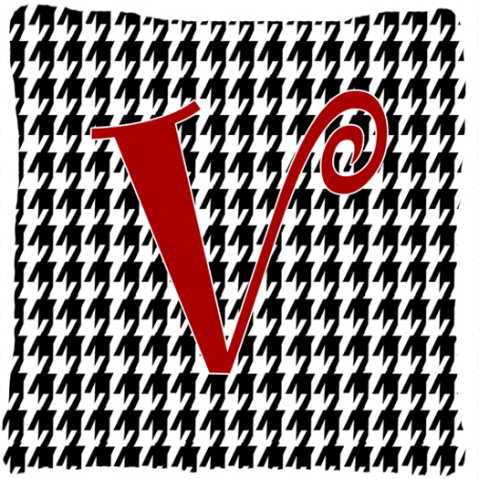 Monogram Initial V Houndstooth Black Fabric Decorative Pillow