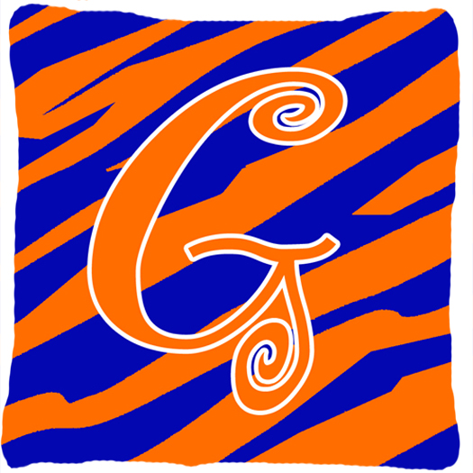 Monogram Initial G Tiger Stripe Blue and Orange Fabric Decorative Pillow