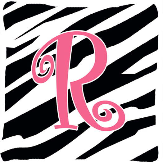 14 x 14 in. Monogram Initial R Zebra Stripe and Pink Fabric Decorative Pillow