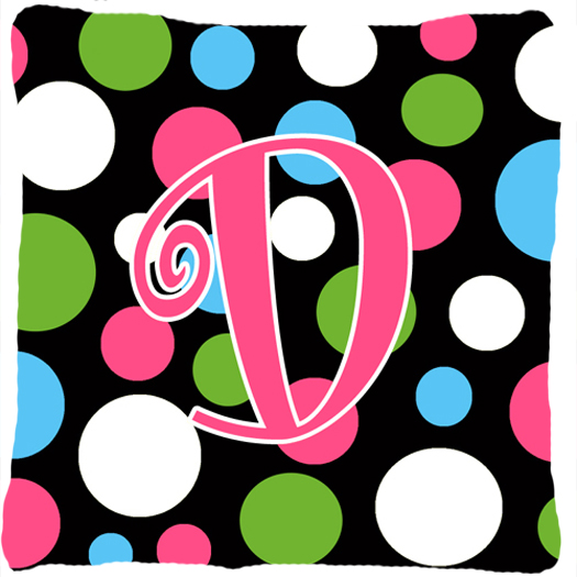 Monogram Initial D Polkadots and Pink Fabric Decorative Pillow - 14 x 14 in.