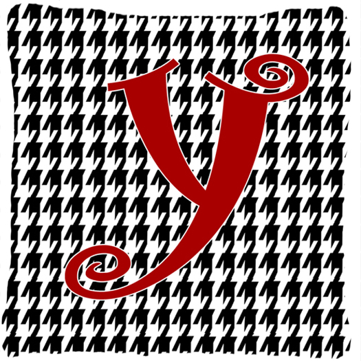 Monogram Initial Y Houndstooth Black Fabric Decorative Pillow