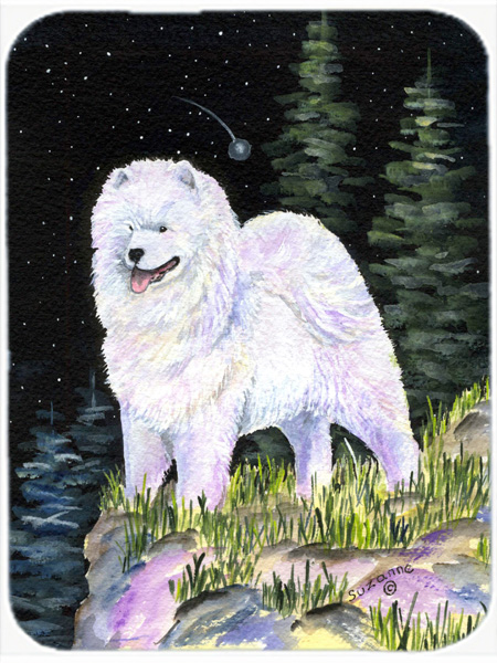 Starry Night Samoyed Glass Cutting Board- Large