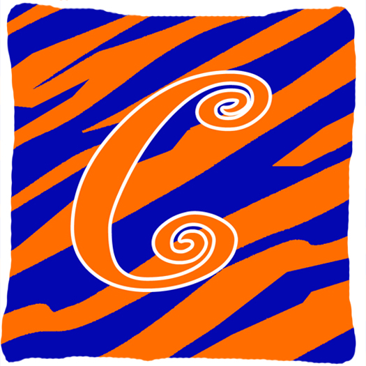 Monogram Initial C Tiger Stripe Blue and Orange Fabric Decorative Pillow