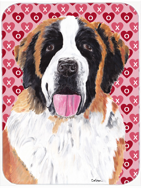 Saint Bernard Hearts Love and Valentines Day Glass Cutting Board - Large