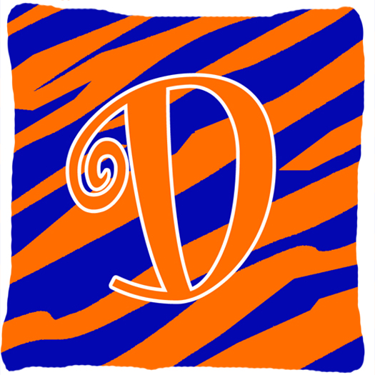 Monogram Initial D Tiger Stripe Blue and Orange Fabric Decorative Pillow