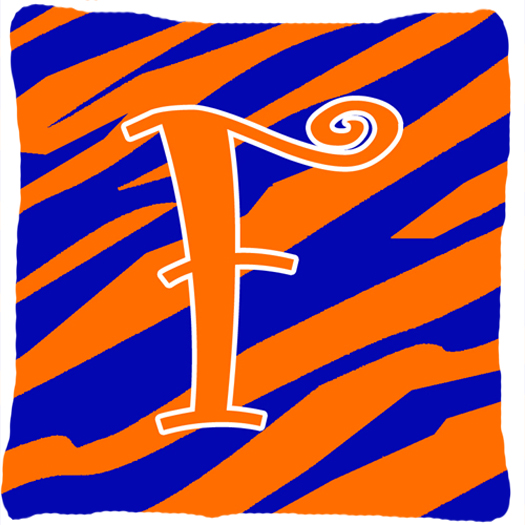 Monogram Initial F Tiger Stripe Blue and Orange Fabric Decorative Pillow