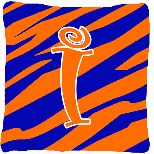 Monogram Initial I Tiger Stripe Blue and Orange Fabric Decorative Pillow